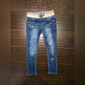 Kids Squeeze Pull On Denim Unicorn Embroidered Jeggings Size 6
